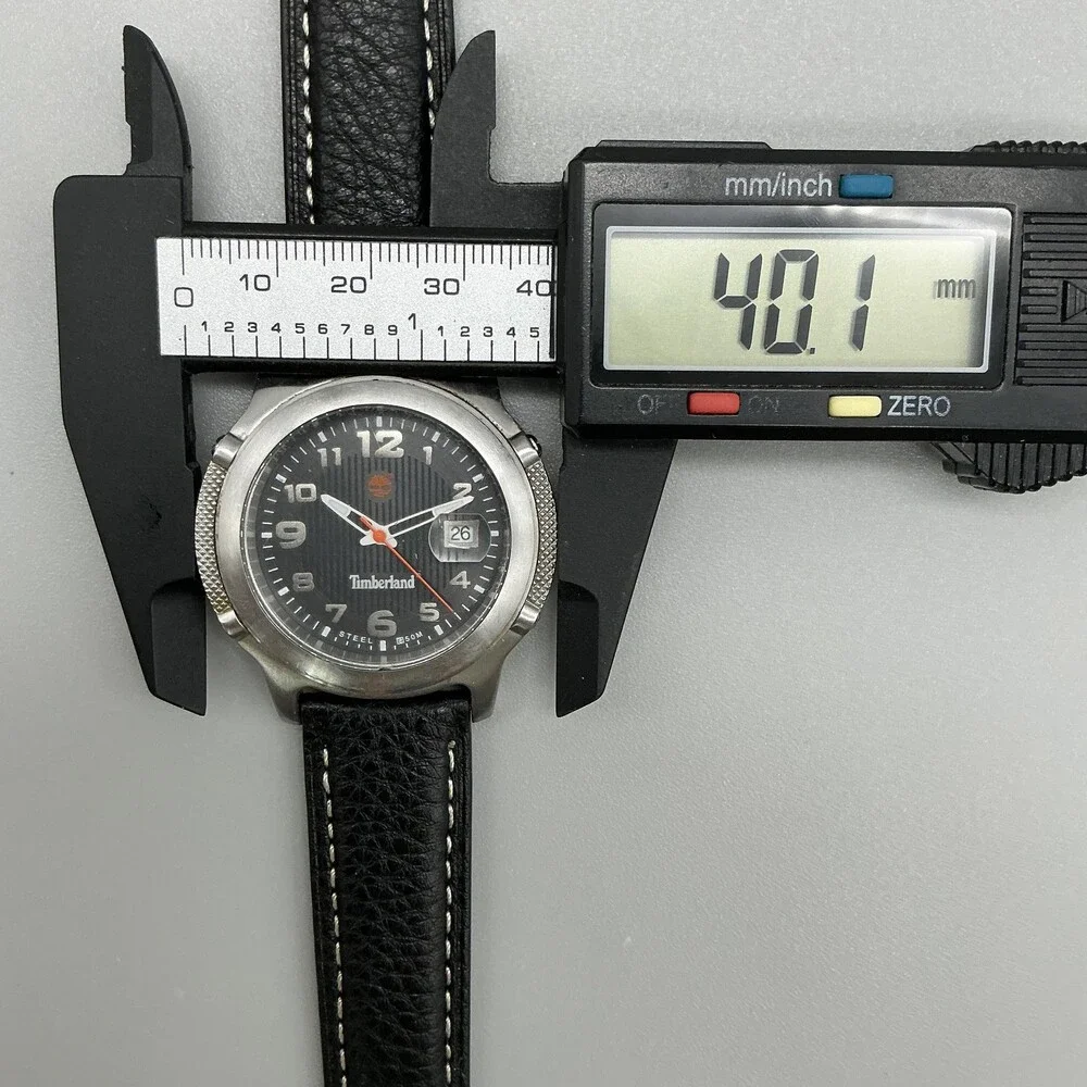 Timberland Mens Watch 40mm Black Dial Leather Date Indiglo 50M WR New Battery